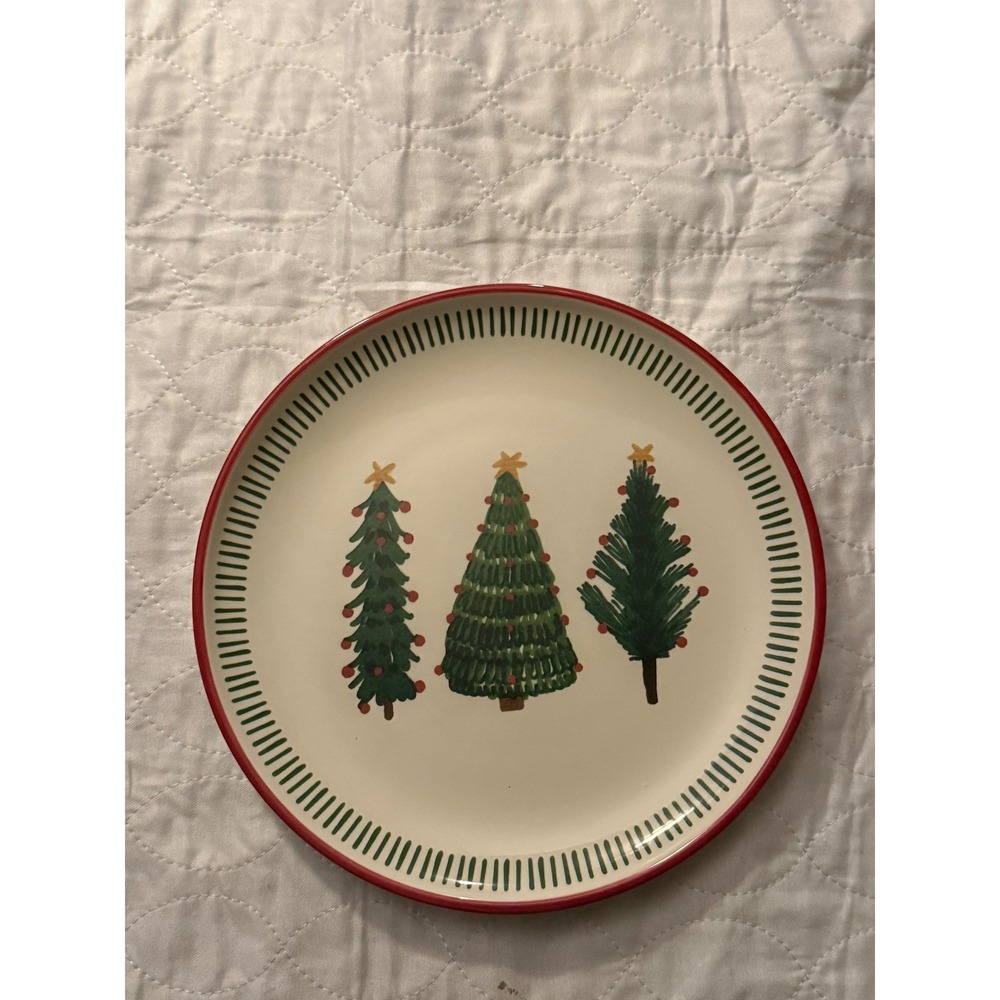 CMG Portugal Christmas Tree Hand Painted Ceramic Dinner Plate 10.5 Inch Holiday